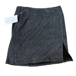 MABLE Metallic Sparkle Mini Skirt Silver Black Side Slit Size S NWT